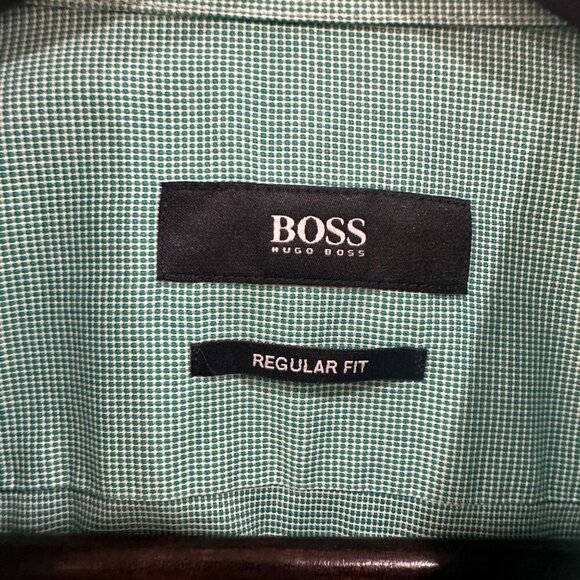 HUGO BOSS Men's Green Checked Regular Fit Dress Shirt - Size US 16, INT‎ 41 - Picture 5 of 8